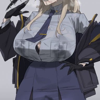 blue archive, valkyrie police school student, kanna (blue archive), mimyo, afterimage, animal ears, black bra, black gloves, black jacket, black pantyhose, blonde hair, blue eyes, blue halo, blue necktie, blue shirt