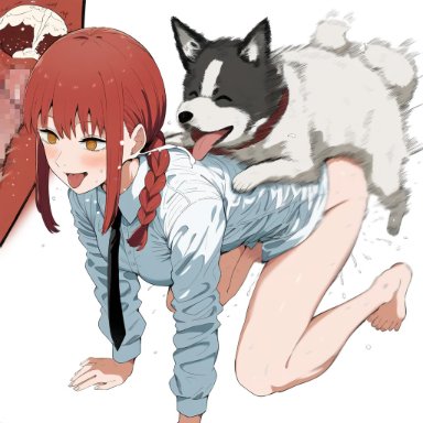 chainsaw man, makima (chainsaw man), ambiguous penetration, animal on ass, bestiality, canine, canine on human, cum, cum dripping, cum inside, dog, doggy style, domestic dog, feral dominating female, feral dominating human