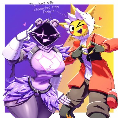 fortnite, fortnite: battle royale, raven team leader, sunspot (fortnite), arzyparzy, big breasts, blush, blushing, breasts, duo, female, heart, heart sign, hoodie, male