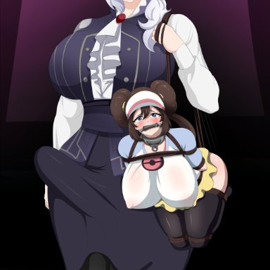 pokemon, rwby, rosa (pokemon), willow schnee, ed-jim, 1futa, 1girls, age difference, big breasts, big penis, blue eyes, blush, breasts, brown hair, captured