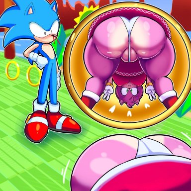 sonic (series), sonic the hedgehog (series), amy rose, sonic the hedgehog, francyart34, 1boy, 1girls, anus, ass, bent over, big ass, big breasts, big butt, blue body, blue fur