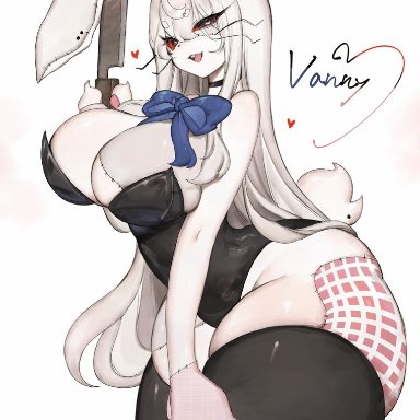 five nights at freddy's, vanny (fnaf), toge77789, togetoge, 1girls, anthro, big breasts, black thighhighs, bunny ears, bunny tail, bunnysuit, female, female only, heart-shaped pupils, joints