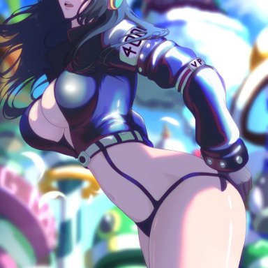 one piece, shounen jump, nico robin, opalisart, 1girls, ass, bare thighs, big breasts, black hair, blue eyes, clothed, clothing, curvaceous, curvy, curvy body