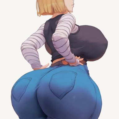 dragon ball, dragon ball super, dragon ball z, android 18, 1boy, 1girls, ass, ass focus, ass out, big ass, big breasts, blonde hair, blue eyes, breasts, cuckold