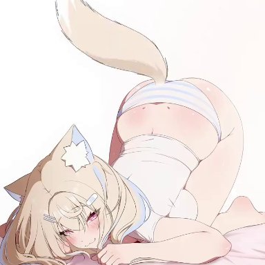 hololive, hololive english, fuwawa abyssgard, prab, :3, animal ears, ass, blonde hair, breasts, closed mouth, dog ears, dog girl, dog tail, female, holoadvent