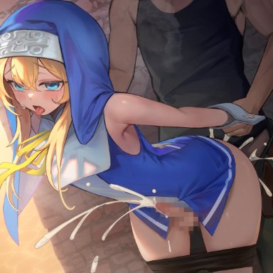 guilty gear, guilty gear xx, bridget, hakusyokuto, 2boys, age difference, anal, anal sex, androgynous, arm held back, beach, bending over, bent over, blonde hair, blue eyes