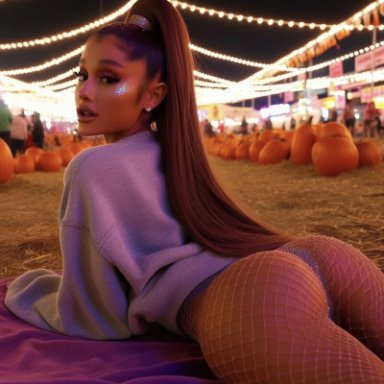 ariana grande, ass, big ass, bubble butt, celebrity, fishnets, sweatshirt, ai generated