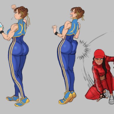 capcom, fortnite, street fighter, street fighter alpha, chun-li, chun-li (fortnite), ruby (fortnite), 2knsfw1, 2girls, big ass, bottom heavy, clothed, female, female only, groping