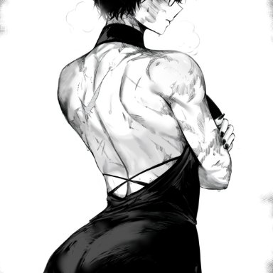 jujutsu kaisen, shounen jump, zenin maki, masoq095, 1girls, ass, back, back view, big ass, big butt, boyish, burn, burn scar, burns, clothed