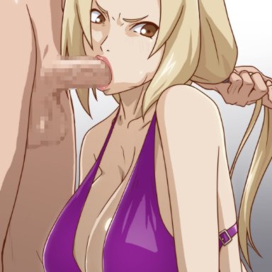 naruto, naruto (series), naruto shippuden, senju tsunade, tsunade, tsunade (naruto), kyabakurabakufu, :&gt;=, 1girls, bikini, blonde hair, breasts, brown eyes, cheek bulge, cleavage