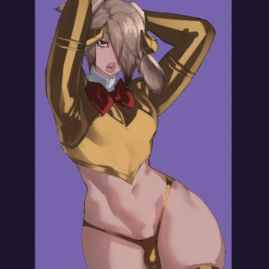 final fantasy xiv, viera, axred7, 1boy, ambush (trap), blonde hair, bulge, clothing, femboy, golden eyes, golden horns, horns, legwear, light-skinned male, male focus