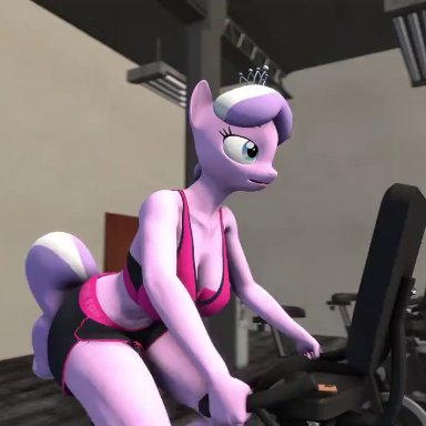 friendship is magic, my little pony, diamond tiara (mlp), sweetie belle (mlp), pazisaurus, 2futas, anthro, bathroom, excercise, futa on futa, futanari, glory hole, workout, animated, sound