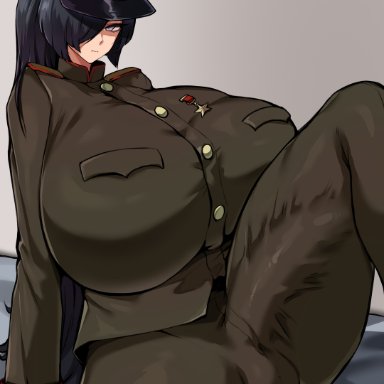 tiger drop, 1futa, balls, big penis, black hair, breasts, bulge, bulge through clothing, clothed, clothing, erection, erection under clothes, fully clothed, futa only, futanari