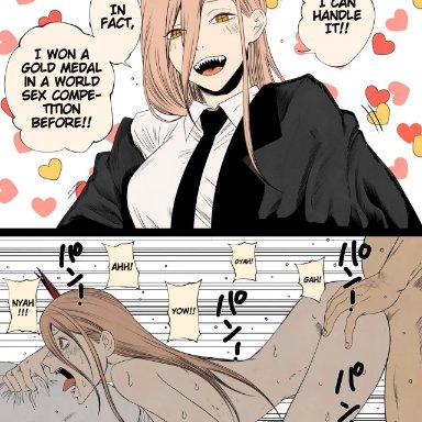 chainsaw man, power (chainsaw man), azlight69, 1boys, 1girls, ass, ass grab, bald, bed, bedroom, bedroom sex, bedsheets, big breast, black suit, breasts