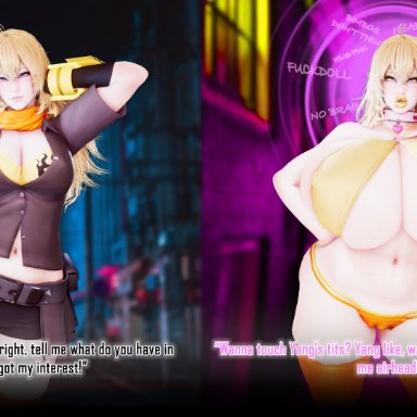 rwby, yang xiao long, arcrad, 1girls, big breasts, bimbo, bimbo body, bimbo lips, bimbofication, blonde hair, brainwashed, brainwashing, breast expansion, breasts, busty