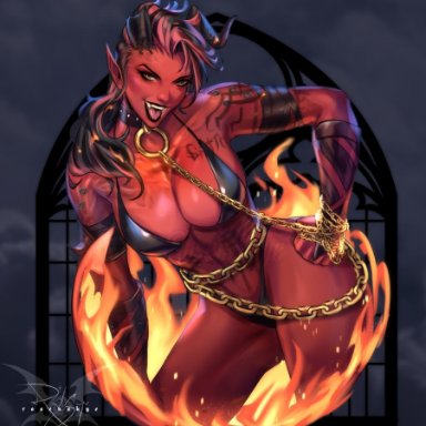 baldur's gate, baldur's gate 3, dungeons and dragons, forgotten realms, karlach, tiefling, rosenskye, 1girls, abs, ass, athletic female, big ass, big breasts, breasts, demon horns