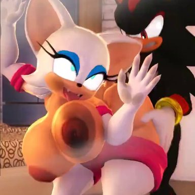 sonic (series), rouge the bat, shadow the hedgehog, countersfm, anthro, areola, duo, erect nipples, female, from behind, huge breasts, male, nipples, nude, sex