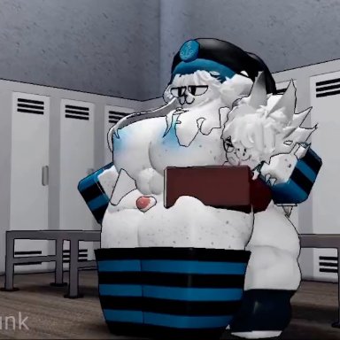 roblox, kawarklys, 1boy, 1girls, anthro, blue clothing, changing room, colored nipples, female, female only, fucked from behind, furry, furry only, furry tail, headgear