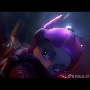 big hero 6, big hero 6: the series, honey lemon, pixelatedblithe, caught, caught in the act, clothed, clothed sex, clothing, dark-skinned male, embarrassed, green eyes, helmet, interracial, light-skinned female