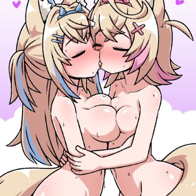 hololive, hololive english, hololive english -advent-, fuwamoco, fuwawa abyssgard, mococo abyssgard, inksgirls, breasts, duo, duo focus, female, female only, huge breasts, incest, kissing