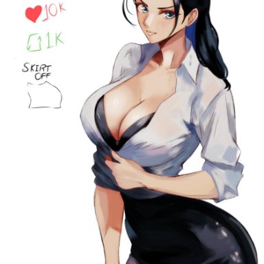 one piece, nico robin, vcais, ass, large breasts, office lady, skirt, undressing, wide hips