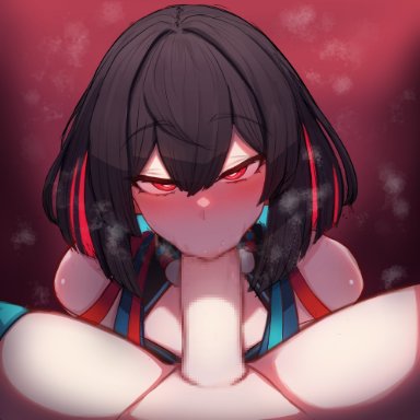 honkai (series), honkai: star rail, stelle (honkai: star rail), xueyi (honkai: star rail), rikuguma, 1futa, 1girl1futa, 1girls, balls, big breasts, big penis, black hair, blowjob, blowjob face, blush