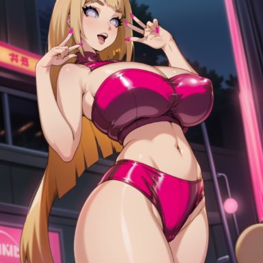 naruto, naruto (series), hyuuga hinata, rocksolidart, 1girls, big breasts, bimbo, bimbofication, blonde female, blonde hair, breasts, clothed, clothing, curvy, female