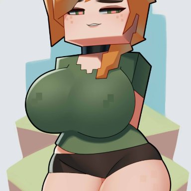 minecraft, alex (minecraft), postblue98, big breasts, square head, tagme