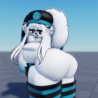 roblox, thug shaker, 1girls, anthro, back view, blue clothing, catnessisdrunk, female, female only, furry, furry only, furry tail, headgear, headwear, shaking ass