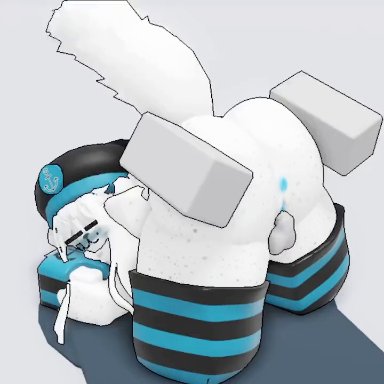 roblox, ass up, blue blush, blush, catnessisdrunk, furry, furry female, furry tail, grey cock, grey skin, headgear, headwear, looking back, striped legwear, striped thigh highs