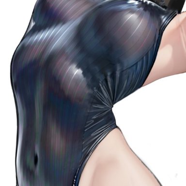 cyberpunk (series), lucyna kushinada, nyatabe, arched back, armpits, black leotard, breasts, covered navel, cyberpunk edgerunners, female, groin, leotard, navel, navel focus, see-through