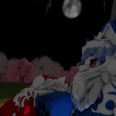 roblox, mjay12589874, anal, balls, big butt, blue fur, cum in ass, furry, gay, glowing penis, kissing, male/male, red fur, white fur, animated