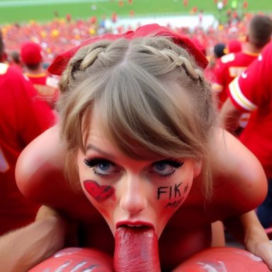 nfl, taylor swift, 1girls, american, blonde hair, blowjob, blue eyes, celebrity, deepthroat, eye contact, eyelashes, female, oral, petite, pov