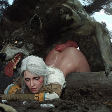 cd projekt red, the witcher (series), the witcher 3: wild hunt, ciri, emile (theviceart), athazel, 1boy, 1boy1girl, 1girls, 1monster, absurdly large cock, after sex, anthro on human, bent over, between ass
