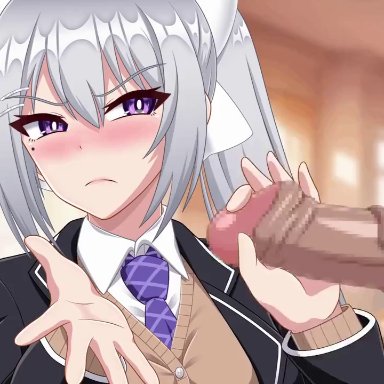 nijisanji, higuchi kaede, sudou37, 1girls, angry, big penis, clothed, handjob, penis, uniform, animated, tagme, video