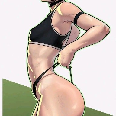 one-punch man, tatsumaki, stopu, angry, angry face, big ass, big butt, blush, embarrassed, embarrassed female, green eyes, green hair, hair tie, panties, panties pull