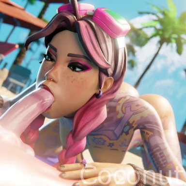 fortnite, fortnite: battle royale, beach jules, jules (fortnite), coconutbot80, 1boy, 1boy1girl, 1girls, all fours, ass, ass up, beach, beach sex, blowjob, earrings