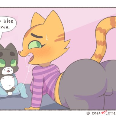 litterbox comics, webcomic, cooper (litterbox comics), fran (litterbox comics), mia (artist), pervymarioman, 1boy, 1boy1girl, 1girls, adult on young, after oral, age difference, anthro, anthro on anthro, arm support