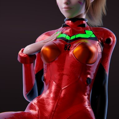 blizzard entertainment, neon genesis evangelion, overwatch, overwatch 2, asuka langley sohryu (cosplay), d.va, moonroomoom, 1girl, cameltoe, cosplay, latex, latex suit, plugsuit, ponytail, solo