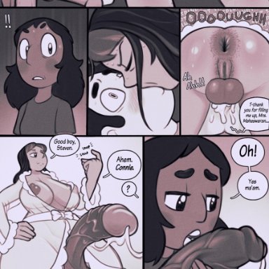 cartoon network, steven universe, connie maheswaran, priyanka maheswaran, steven quartz universe, perpleon, 1boy, 2futas, after anal, after sex, anal, anal sex, anus, areolae, ass
