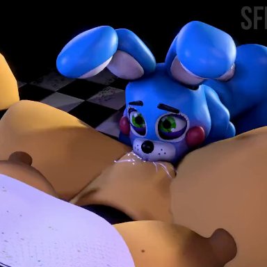 five nights at freddy's, shadow bonnie, toy bonnie (fnaf), withered chica (fnaf), sfmmations, big breasts, big penis, casual, casual nudity, eating pussy, female, huge ass, licking pussy, nude, penetration