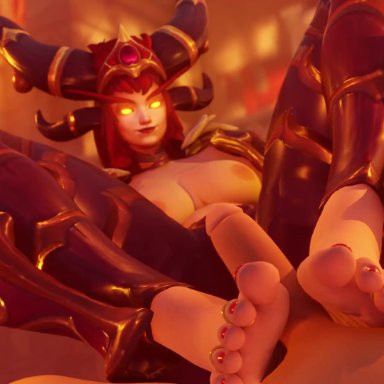 heroes of the storm, world of warcraft, alexstrasza, nibs3d, age difference, barefoot, big feet, breasts, dragon, erection, feet, foot fetish, foot focus, footjob, glowing eyes
