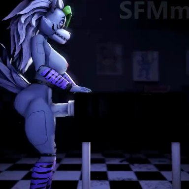 five nights at freddy's, roxanne wolf (fnaf), sfmmations, 1futa, big ass, big breasts, big penis, bouncing ass, bouncing breasts, casual, casual nudity, futa only, futanari, long penis, masturbating