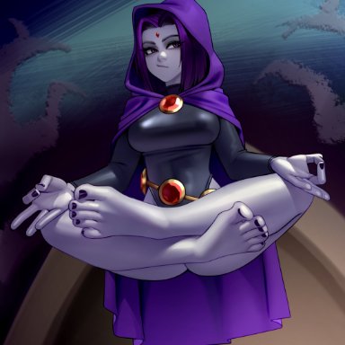 dc, dc comics, teen titans, rachel roth, raven (dc), kairuhentai, kairunoburogu, cloak, clothing, feet, foot fetish, greek toe, nail polish, pussy, sexy feet