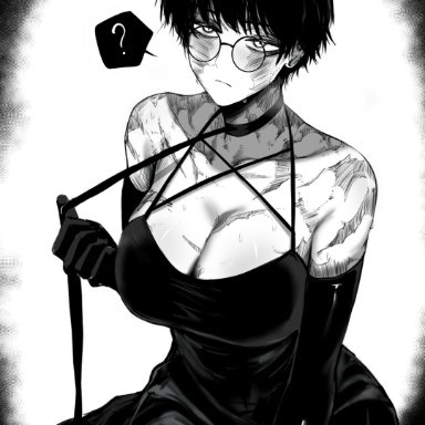 jujutsu kaisen, shounen jump, zenin maki, masoq095, bare shoulders, big breasts, breasts, burn marks, burn scar, burns, busty, choker, cleavage, clothed, collar