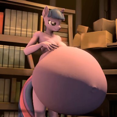 hasbro, my little pony, twilight sparkle (mlp), md002, 2girls, anthro, ass, ass expansion, belly, belly button, book, breast expansion, breasts, burp, burping