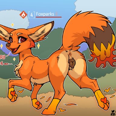 furaffinity, palworld, twitter, foxparks, pal (species), bruhsugga, 4 toes, animal genitalia, animal pussy, anus, aroused, ass, belly, belly tuft, big ears