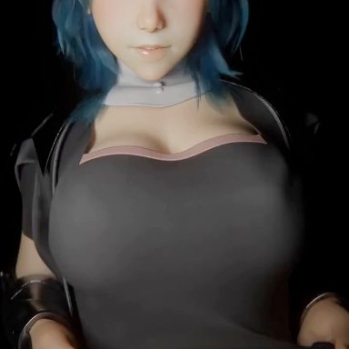 fire emblem, fire emblem: three houses, nintendo, byleth (fire emblem), byleth (fire emblem) (female), j9006, blue eyes, breasts, female, large breasts, light skin, looking at viewer, pulling clothing, short hair, titty drop