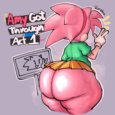 sonic (series), sonic the hedgehog (series), amy rose, classic amy rose, ruruduu, 1girls, anthro, ass, big ass, bottom heavy, bubble butt, dat ass, dumptruck ass, fat ass, female