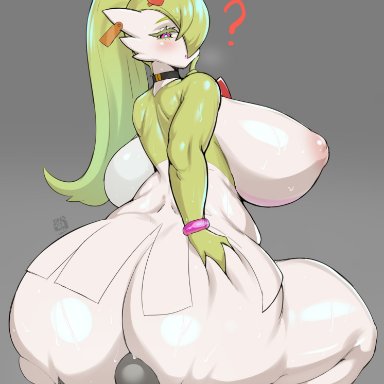 nintendo, pokemon, gardevoir, linnea (gaikiken), gaikiken, ass, ass grab, blush, breasts, choker, collar, completely nude, earrings, furry, giantess